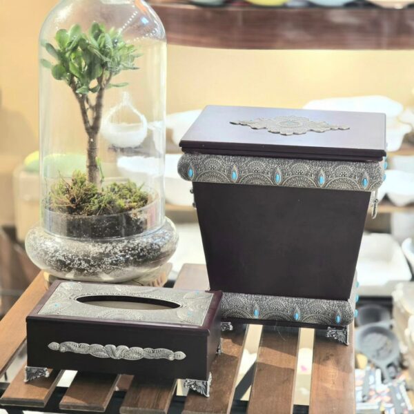 سطل زباله و جادستمالی طرح چوبی لبه پیوتر قهوه ایی - Image 3