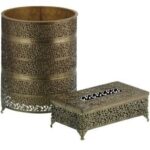 سطل زباله و جا دستمالی پیوتر گرد طلایی